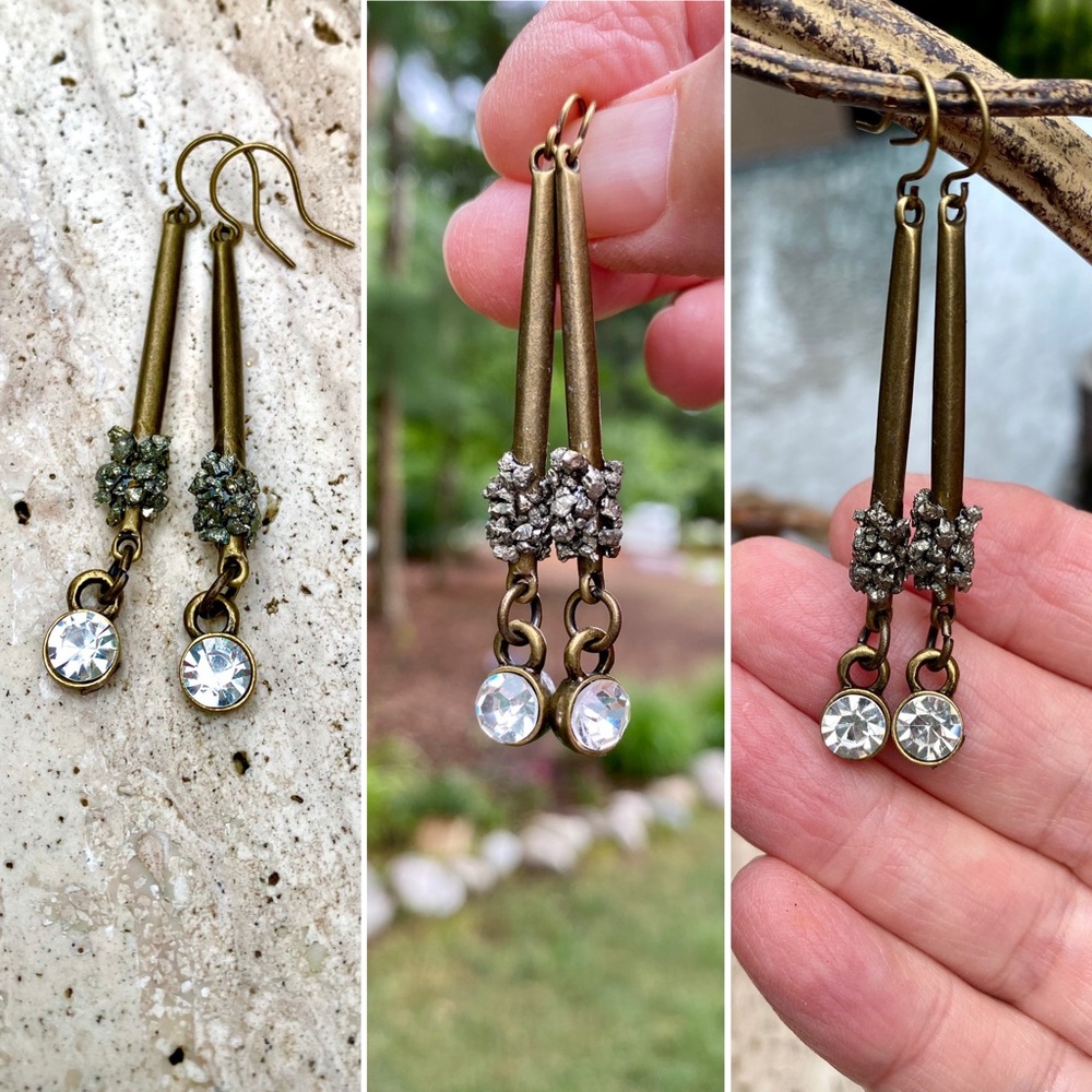 COPY - Glam-Grunge Earrings w/ Pyrite & Rhinestone